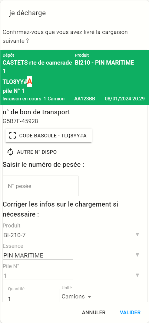 Interface de déchargement des bois